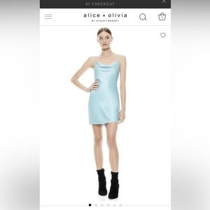 Waterfall aqua soft blue Alice and Olivia slip mini dress